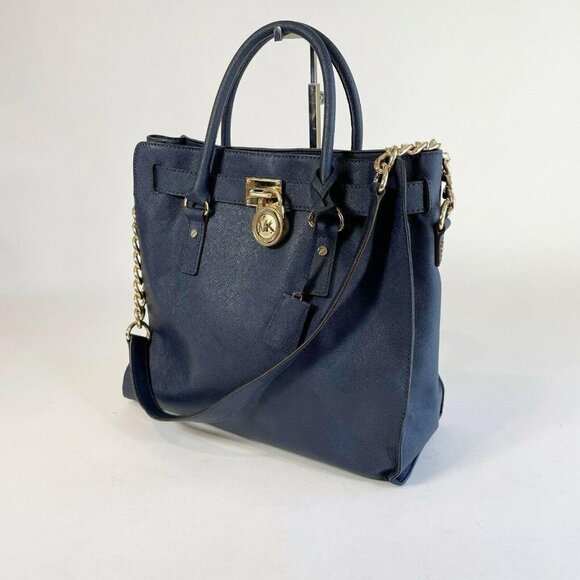 Michael Kors Hamilton Navy Leather Chain MK Signat - Picture 1 of 12
